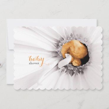 White Daisy Ultrasound Baby Shower Invite