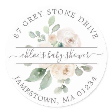 White Floral Baby Shower Return Address Label