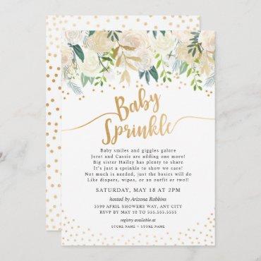 White Floral Baby Sprinkle Invitation