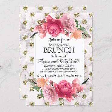 White Gold Marble Pink Floral Baby Shower Brunch