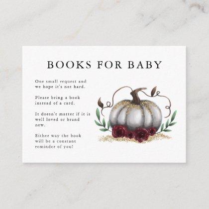 White Gold Pumpkin Baby Shower Book Request Enclosure Card