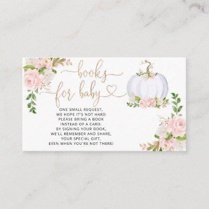 White, gold pumpkin fall books for baby ticket enclosure card