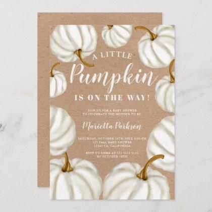 White Little pumpkin kraft fall baby shower Invitation