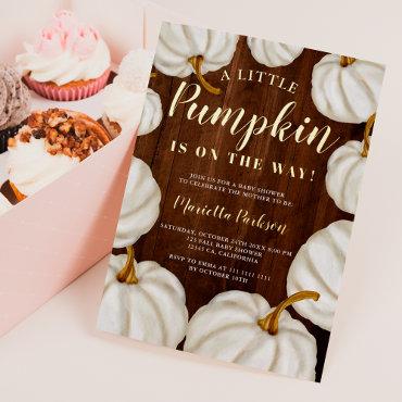 White Little pumpkin wood fall baby shower Foil