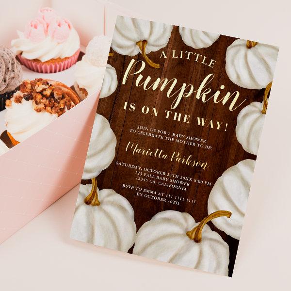 White Little pumpkin wood fall baby shower Foil
