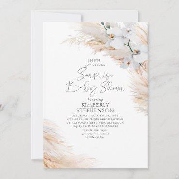 White Orchids Pampas Grass Surprise Baby Shower Invitation