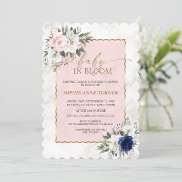 White Pink Blue Floral Twins Gold Baby in Bloom