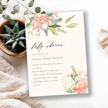 White Pumpkin Blush Floral Baby Shower Invite