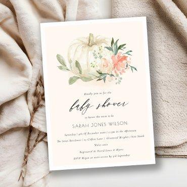 White Pumpkin Blush Floral Baby Shower Invite
