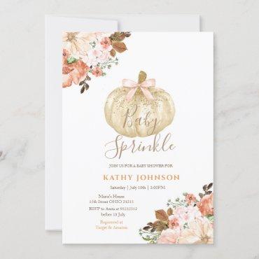 White Pumpkin Floral Fall Baby Sprinkle Invitation