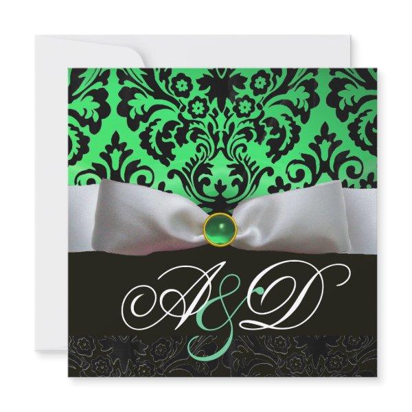 WHITE RIBBON EMERALD GREEN BLACK  DAMASK MONOGRAM