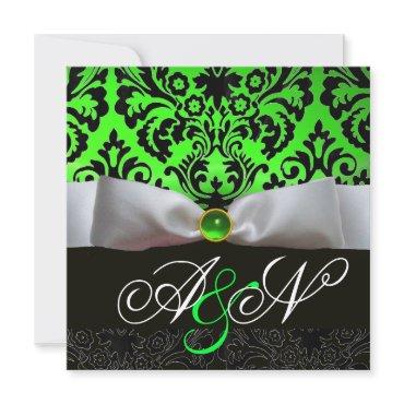 WHITE RIBBON EMERALD GREEN BLACK  DAMASK MONOGRAM