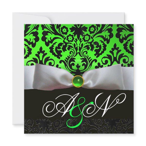 WHITE RIBBON EMERALD GREEN BLACK  DAMASK MONOGRAM