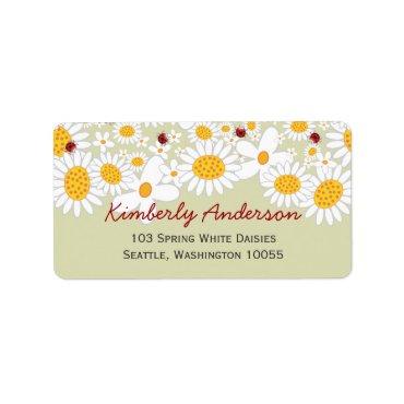 White Summer Daisies & Red Ladybugs Address Labels
