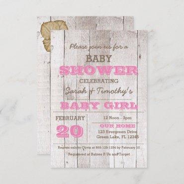 Whitewash Pink Baby Shower Invitation