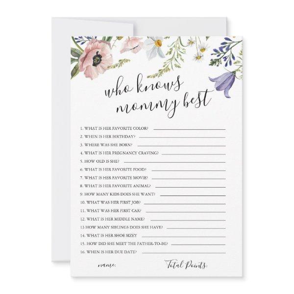 Who Knows Mommy Best Baby Shower Game Card