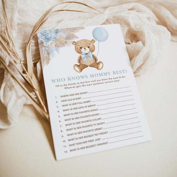 Who Knows Mommy Best Baby Shower Game Card