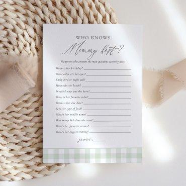 Who Knows Mommy Best Sage Gingham Baby Shower Game