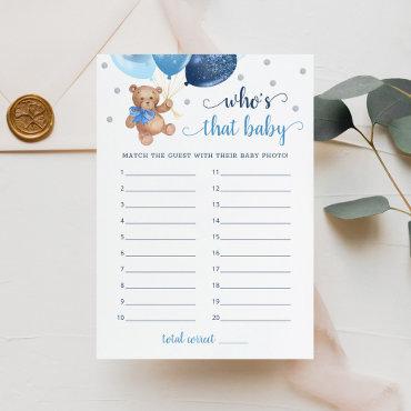 Who's That Baby Photo Baby Shower Teddy Bear Card