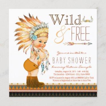 Wild and Free Boys Tribal Baby Shower Invitation