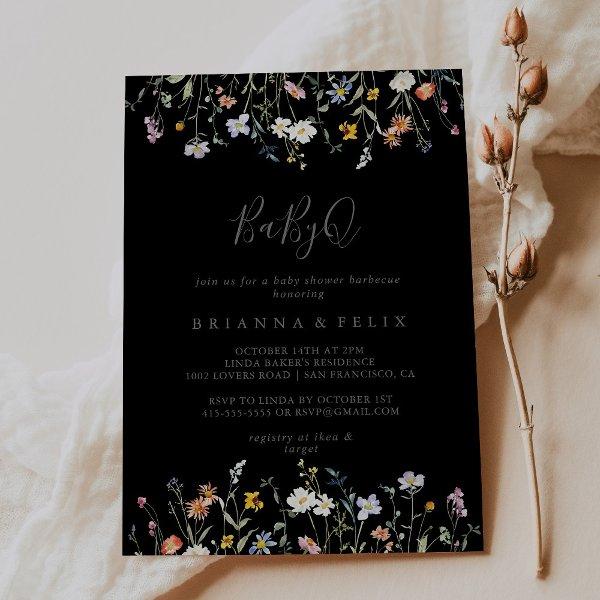 Wild Floral Black BabyQ Baby Shower Barbecue