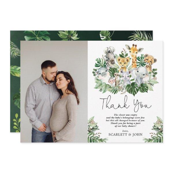 Wild Jungle Safari Animals Tropical Baby Shower Thank You Card