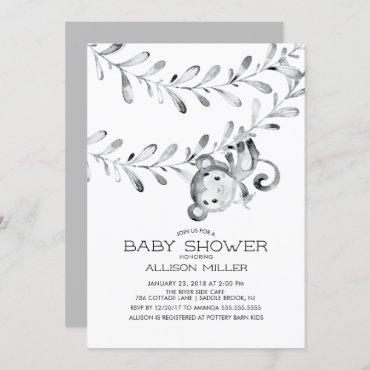 Wild Little Monkey Neutral Baby Shower Invitation