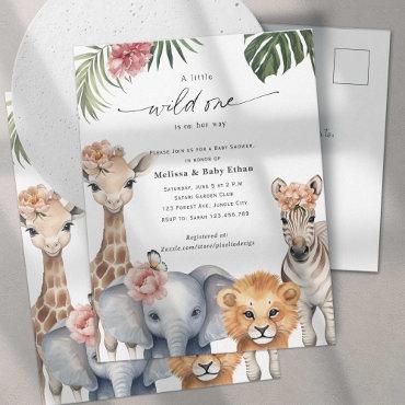 Wild One Baby Girl Shower, Cute Safari Themed  Postcard