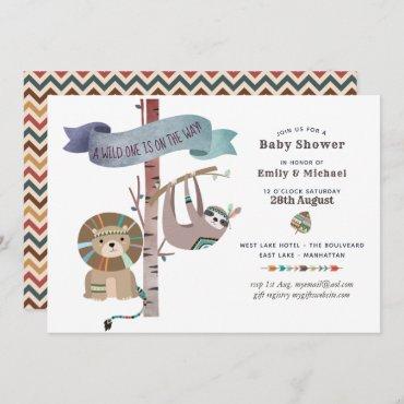 Wild One Baby Shower Tribal Sloth TeePee Invitation