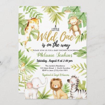 Wild One Jungle Animals Boy Baby Shower Invitation