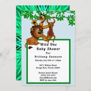 Wild One Jungle Baby Shower Animal Tribal Invite