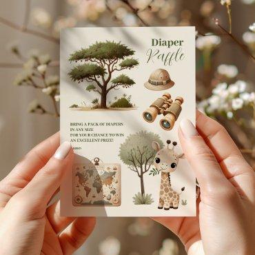 Wild One Safari Animals Boy Baby  Raffle Diapper Enclosure Card