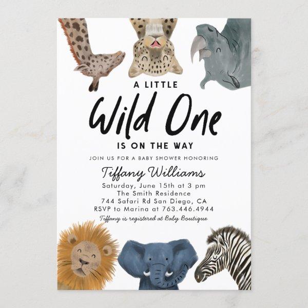 Wild One Safari Animals Gender Neutral Baby Shower Invitation