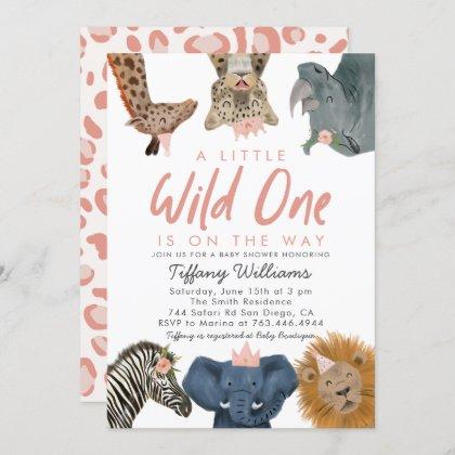 Wild One Safari Animals Girl Baby Shower Invitation