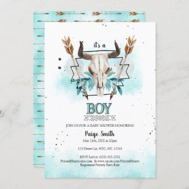 Wild West | Rustic Skull & Arrows Boy Baby Shower Invitation