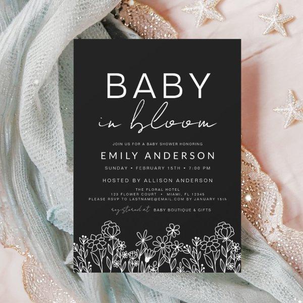 Wildflower Baby in Bloom Baby Shower Black White
