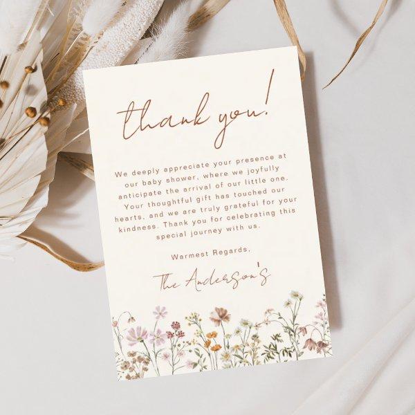 Wildflower Baby Shower Terracotta Thank You Card Flyer