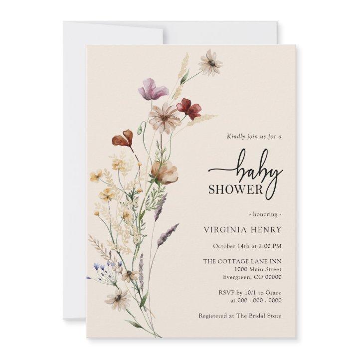 Gorgeous Wildflower Boho Baby Shower Invitations