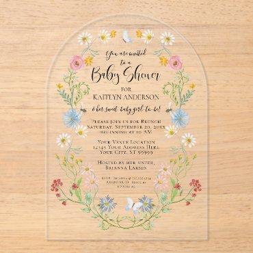 Wildflower Floral Bees Watercolor Baby Girl Shower Acrylic