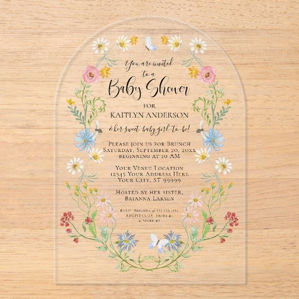 Wildflower Floral Bees Watercolor Baby Girl Shower Acrylic