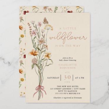 Wildflower Floral Boho Baby Shower Real Foil