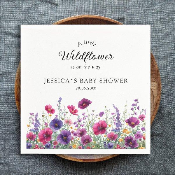 Wildflower, Purple-Pink-Flower Baby Shower Napkins