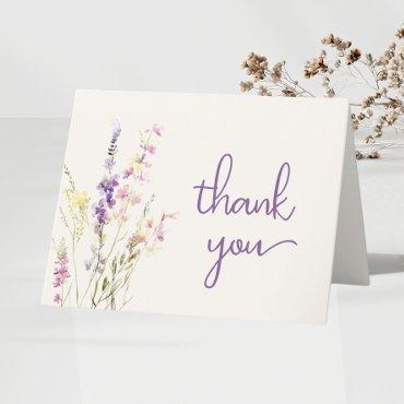 Wildflower Watercolor Baby Girl Shower Thank You Card
