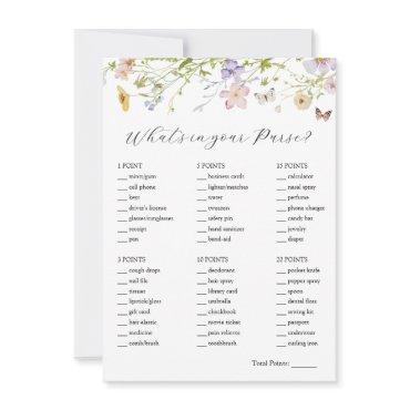 Wildflower What's in Your Purse Bridal Game Card