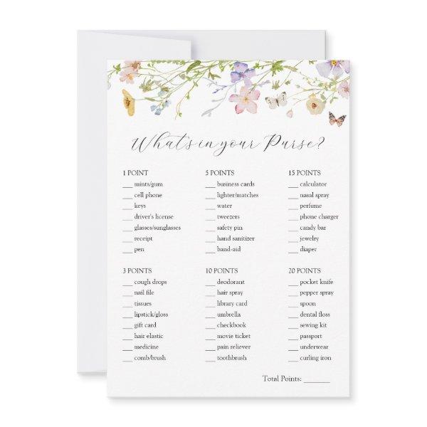 Wildflower What's in Your Purse Bridal Game Card