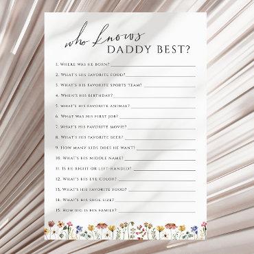 Wildflower Who Knows Daddy Baby Shower Game Card
