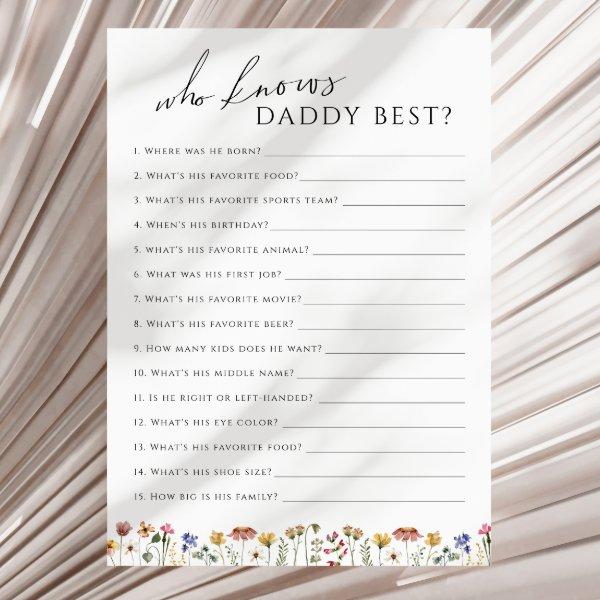 Wildflower Who Knows Daddy Baby Shower Game Card