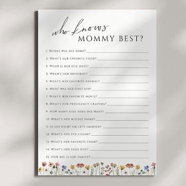 Wildflower Who Knows Mommy Baby Shower Game Card