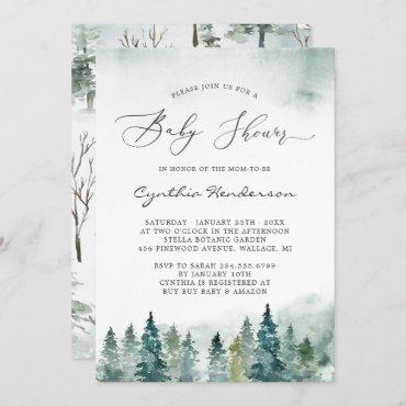 Winter Baby Shower Elegant Chic Forest Pine Trees Invitation