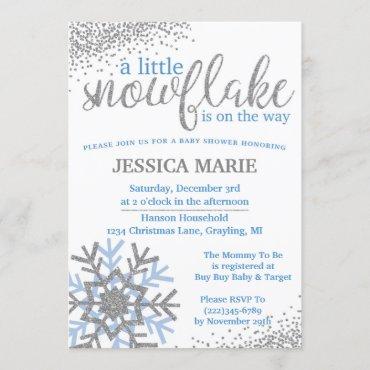 Winter Baby Shower Invitation - Blue Snowflake